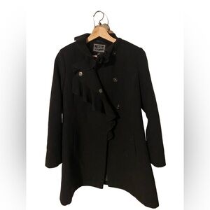 Rothschild Thick Black Ruffle Detail Mid-Length Peacoat girls coat size 16